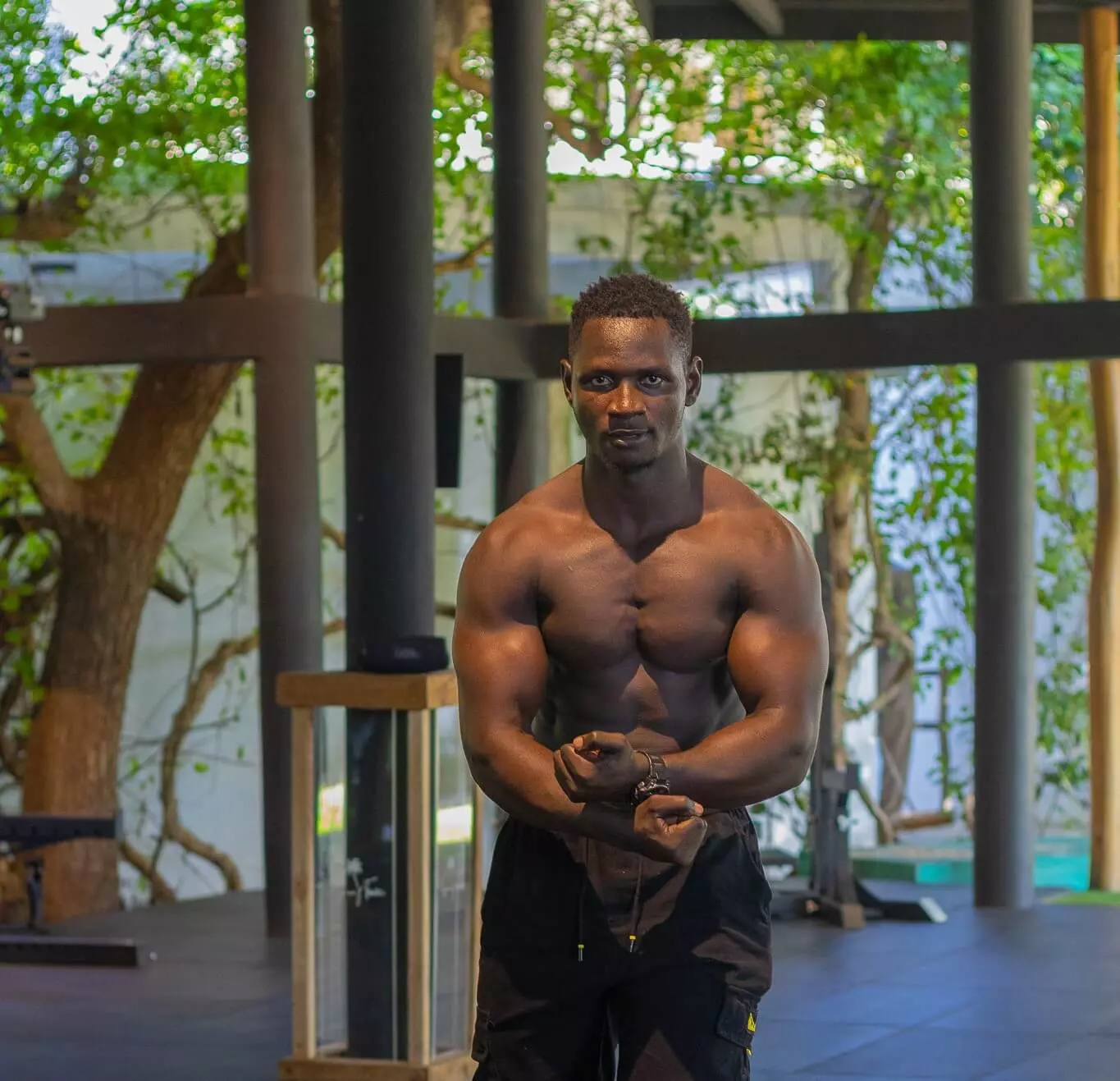 Fit Hunter personal trainer leading a fitness session in Watamu, Kenya